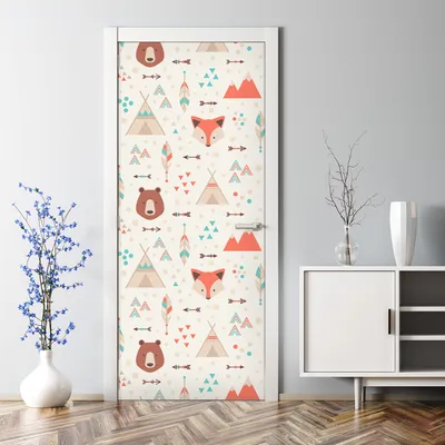 Produktbild von Dekorative Tür Wandaufkleber Wandtattoo selbstklebend Dekor Cartoon-Tiere Indischen Stil 85 x 200 cm