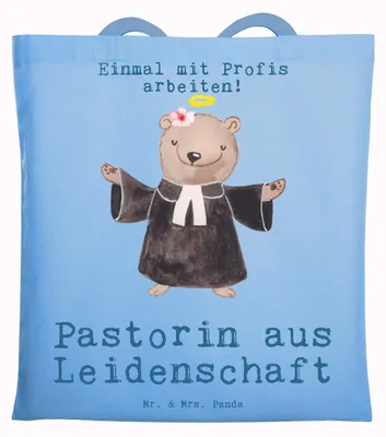 Produktbild von Mr. & Mrs. Panda Jutebeutel Pastorin Leidenschaft - Sky Blue - Geschenk, Einkaufstasche, Pfarrerin, Lustig, Witzig, Beutel, Kirche, Spruch, Tasche, Tote Bag, Schultasche