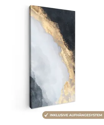 Obrázok produktu pre MuchoWow® - Plátno - Abstraktný obraz - Farba - Zlatá - Čierna - Mramor, fototapeta, nástenná dekorácia obrazy obývacia izba, 40x80cm