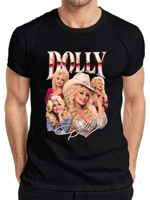 Obrázok produktu pre Tričko s potlačou Dolly Parton, country hudobná legenda, western, motív "cowgirl", pánske, čierna farba, veľkosť L