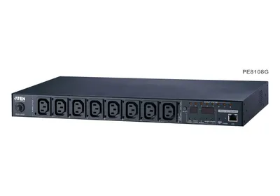 Produktbild von ATEN 15-A/10-A-1HE-Öko-PDU mit 8 Ausgängen und Ausgangsmess- und -schaltfunktion, Messgerät, Geändert, 1U, Horizontal, Metall, Schwarz, 8 AC-Ausgänge