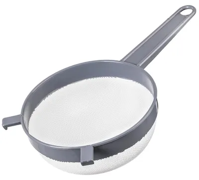 Image de Passoire de cuisine en plastique - Passoire à farine fine - Passoire universelle pour le riz et les fruits, 20 cm - Avec poignée - Maille fine - Gris