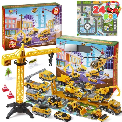 Imagen del producto de Calendario de Adviento 2026 Vehículos de Construcción Cuenta Atrás de 24 Días hasta Navidad Vehículos de Construcción de Metal para Niños Vehículos
