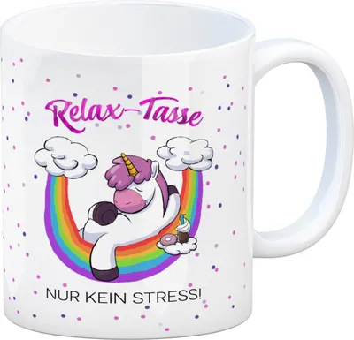 Produktbild von Relax-Tasse Einhorn mit Regenbogen Kaffeebecher