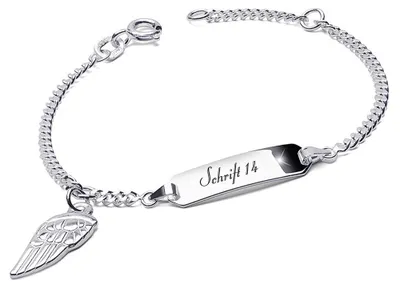 Produktbild von MATERIA by Matthias Kinder Armband mit Gravur und Flügel Anhänger 925 Silber Armkette Mädchen Schmuck 12-14cm SA-48