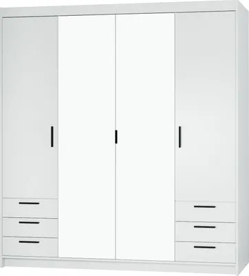 Produktbild von Masseno Drehtürenschrank ELENORA 176,3 cm Kleiderschrank Schlafzimmer Schrank 4-türig mit Spiegel Weiß