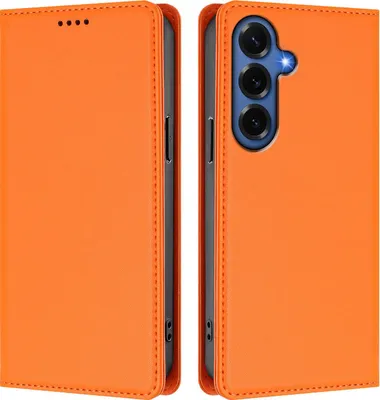 Image de Etui en cuir pour Samsung Galaxy S26+, étui magnétique en cuirPolyuréthaneavec support Orange