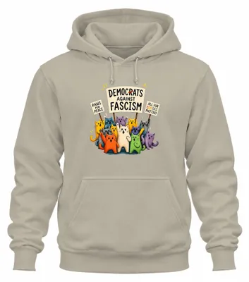 Immagine prodotto di Felpa con cappuccio "Democrats Against Fascism", con scritta sarcastica, colore naturale, taglia XXL