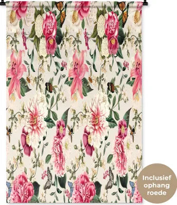 Produktbild von MuchoWow® Wandteppich Wandbehang Blumen - Lilie - Rosa - Muster 90x135 cm Tapisserie Dekoration Wandtuch - Baumwolle - Wandskulptur