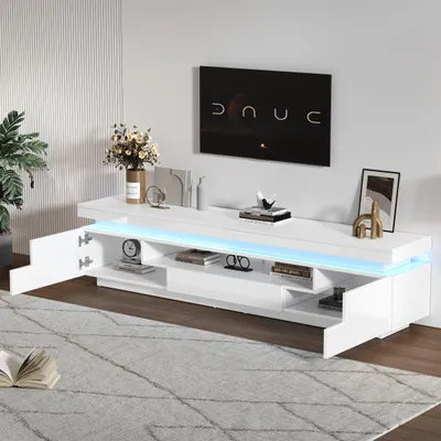 Image de OKWISH Meuble TV Blanc avec 2 Portes et 1 Tiroir, Design Moderne - Pour Télévision 75 Pouces - 175x38x45 cm
