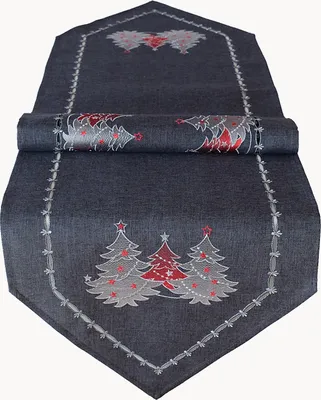 Produktbild von Raebel - 9011 - Stickerei Weihnachtsbäume, Größe:40 x 140 cm, Farbe:grau