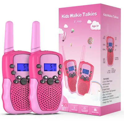 Produktbild von Kearui Spielzeug 3-12 Jahre für mädchen, Walkie Talkies für Kinder 8 Kanal Funkgerät mit VOX Funktion LED Taschenlampe, 3 Meilen Reichweite für Abenteuer im Freien, Camping, Wandern (Rot Rosa)