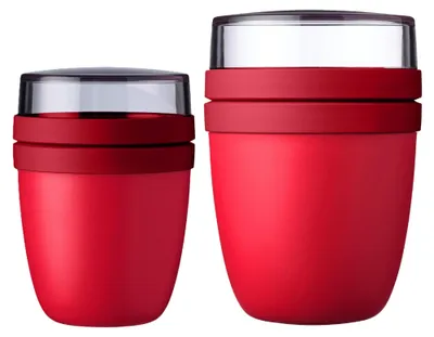Produktbild von Mepal - Lunchpot Ellipse Duo Pack - Praktischer Müslibecher, Joghurtbecher, To Go Becher - Geeignet für Tiefkühler, Mikrowelle & Spülmachine - 300 & 500 ml - Campus Red