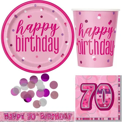 Produktbild von 70. Geburtstag Partyset "Pink Schimmer" Einweggeschirr