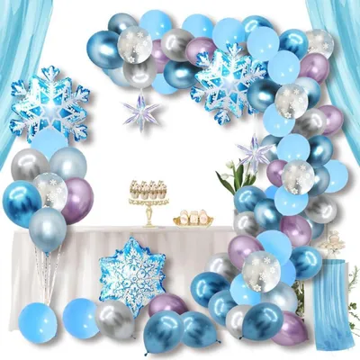 Produktbild von Winter Wonderland Schneeflocken Luftballons Deko Set 99er Pack Blau Weiß Silber Violett