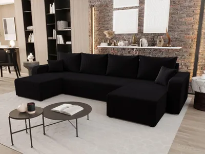 Produktbild von BEDANTE WOHNLANDSCHAFT HEWLET U BIS Zoom 23 Schwarz mit Schlaffunktion U-Form Sofa mit Stauraum Bettkasten Wohnzimmersofa Couch Sofa Bettsofa Bettkasten Bettcouch
