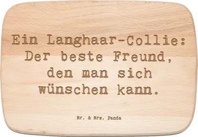 Produktbild von Mr. & Mrs. Panda Schneidebrett Spruch Langhaar Collie Freund - Transparent - Geschenk, Frühstücksbrettchen, Hunderasse, Holzbrett, Hunderassen Eigenschaften, fürs Leben