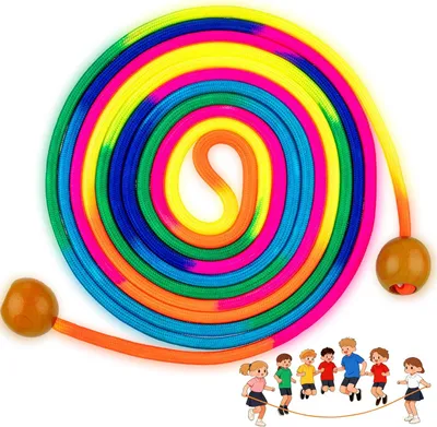 Productafbeelding van Springtouw 5 m, Regenboog, Houten handvatten, Voor kinderen 6-10 jaar, Voor groepsspellen