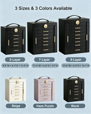 Imagen del producto de Caja de joyería con 8 compartimentos, espejo , caja de almacenamiento para pendientes, collares y pulseras
