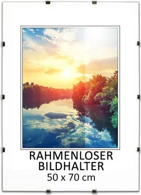 Obrázek produktu pro MG Design Bezrámový obrazový rám, klipový rám 50 x 70 cm - s klipy, akrylové sklo, HDF deska - pro vertikální nebo horizontální zavěšení/postavení