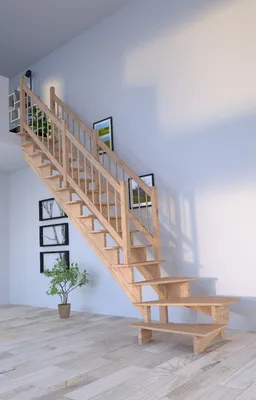 Produktbild von Holztreppe Lindos (Eiche) in  1/4 gewendelter Ausführung links-80 cm-links-Holz-Holz Design Geländer-beidseitig-ohne Setzstufen