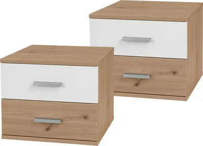 Produktbild von Nachtschrank mit 2 Schubladen 2er-Set Nina Weiß Artisaneiche