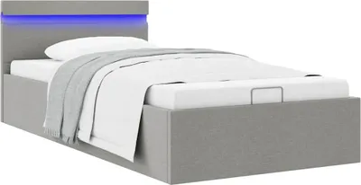 Produktbild von vidaXL Bett mit Bettkasten Hydraulisch LED Hellgrau Stoff 100x200 cm