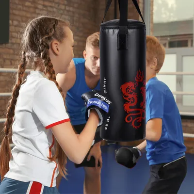 Produktbild von GOPLUS 10 kg Boxsack Set, Kinder Boxset, Boxing Set mit Boxhandschuhe & Springseil, Punching Bag mit Füllung, aus Kunstleder, inkl. Tragetasche & Deckenhalterung, für Kinder und Jugendliche