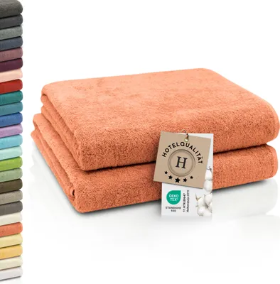 Produktbild von 2er Set Badetücher, 100% Baumwolle, 100x150 cm, 420g/qm, orange