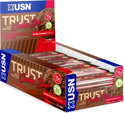 Produktbild von USN Trust Cookie Bars (12x60g) Double Chocolate - Riegel - Protein-Riegel