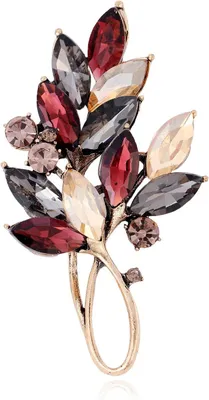 Imagen del producto de Broche de cristal con forma de hoja, adornado con pedrería multicolor, estilo floral vintage, accesorio para mujer