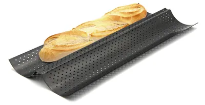 2 Baguette-Backplatten, antihaft, perforiert, 16 x 38 cm