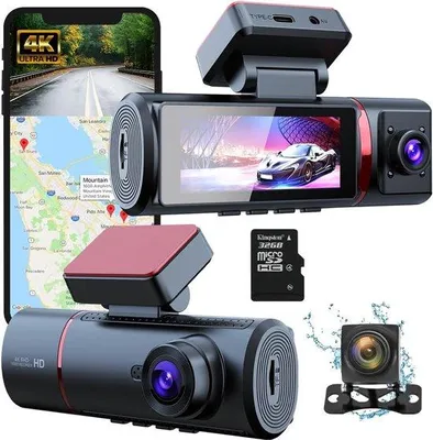Productafbeelding van 4K Dashcam Auto - 3-in-1 Voor-en Achtercamera - WiFi & GPS - 3.5" Scherm - G-Sensor - Parkeerstand - Loopopname - 170° Breedhoeklens