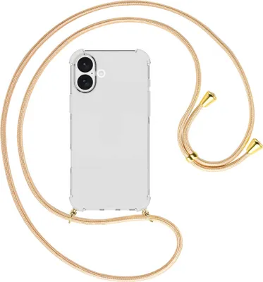 Produktbild von Handykette Backcover-Schutzhülle mit Band (Metall goldfarben) für iPhone 16 Plus - Goldkordel