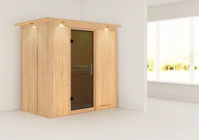 Produktbild von Karibu Sauna Innensauna Variado Fronteinstieg ohne Zubehör 210x132x202 cm mit Dachkranz mit Graphittür