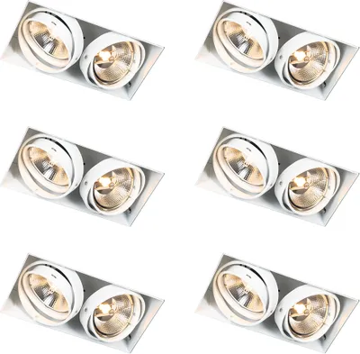 Produktbild von QAZQA - Set mit 6 Einbaustrahlern weiß GU10 AR111 Trimless 2-Licht - Oneon I Wohnzimmer I Schlafzimmer - Stahl - LED geeignet GU10
