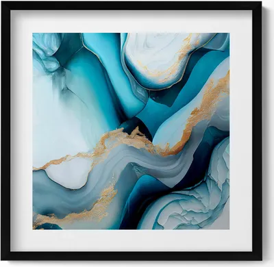 Produktbild von Flüssige Marmortextur mit Gold– Wandbild mit Rahmen – Gerahmtes Bild  – Wanddekoration – 50x50 cm –  Schwarz Rahmen