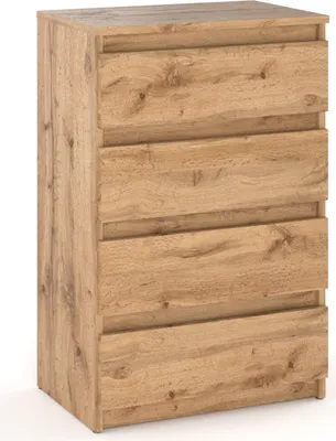 A wooden chest of drawers with four drawers.