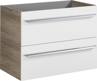 Produktbild von FACKELMANN Waschtischunterschrank LUXOR / Badschrank mit Soft-Close / Maße (B x H x T): ca. 79,5 x 60,5 x 45 cm / Schrank fürs Badezimmer mit 2 Schubladen / Korpus: Braun hell / Front: Weiß