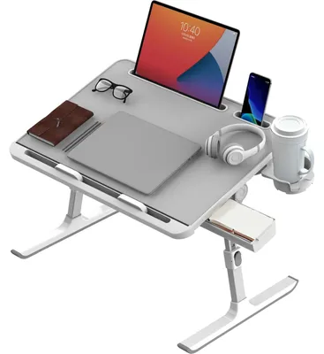 Obrázok produktu pre Sklopný stolík na notebook do postele – Nastaviteľný stolík na notebook – 8 úrovní – Ergonomický dizajn – S zásuvkou – Plast – 56 x 40 cm