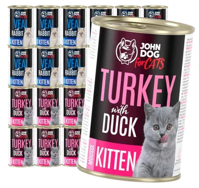 Produktbild von John Dog für Katzen Kalbfleisch mit Kaninchen und Pute mit Ente 24x400g getreidefreies Nassfutter für Kätzchen