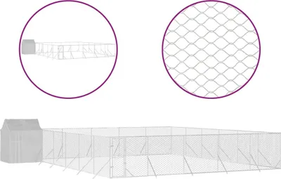 Produktbild von vidaXL Outdoor-Hundezwinger mit Dach Silbern 12x12x2,5m Stahl Verzinkt