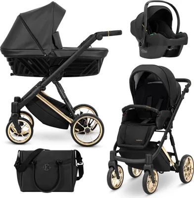 Image de Kunert Ivento Premium 3in1 poussette en anthracite avec cadre doré et accessoires