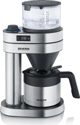 Image de Severin Caprice Machine à café filtre, fait main avec cafetière pour jusqu'à 8 tasses, machine à café avec minuterie, acier inoxydable brossé/noir mat KA 5763