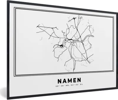 Produktbild von MuchoWow® Gerahmtes Poster Karte - Belgien - Namur - Schwarz und weiß - Stadtplan 30x20 cm - Poster mit Schwarzem Bilderrahmen Wandposter Rahmen Foto Bilder - Kunstdruck - Bild-Poster