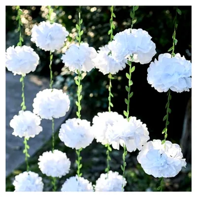 Produktbild von 2 Stück weiße und rosa Seidenpapier Pompons Girlande für verschiedene Anlässe