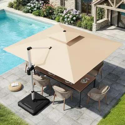 Produktbild von Ampelschirm Rechteckig 300 x 300 cm Champagner Doppeldach Aluminium 360° drehbar UV50+ Wasserdicht