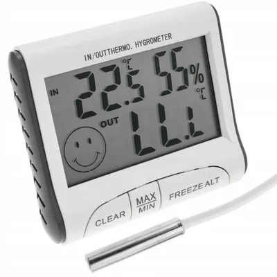 Imagen del producto de Estación Meteorológica Higrómetro con Sonda Externa – LCD Temperatura Interior/Exterior y Humedad