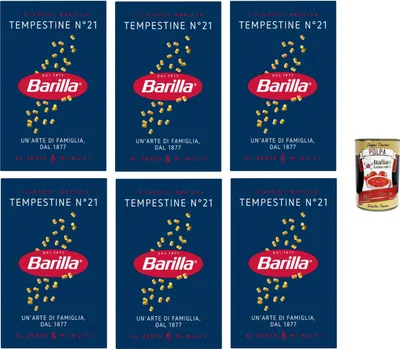 Produktbild von Barilla Tempestine Nr.21 Pasta – 6 x 500 g (3 kg) | Feine Suppennudeln, al dente in 6 Min., 100% Hartweizengrieß – ideal für Brühen, Minestrone & Kindergerichte + Italian Gourmet polpa