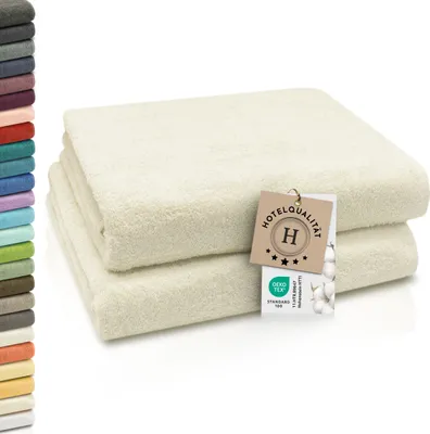 Produktbild von 2er Set Badetücher, 100% Baumwolle, 100x150 cm, 420g/qm, creme